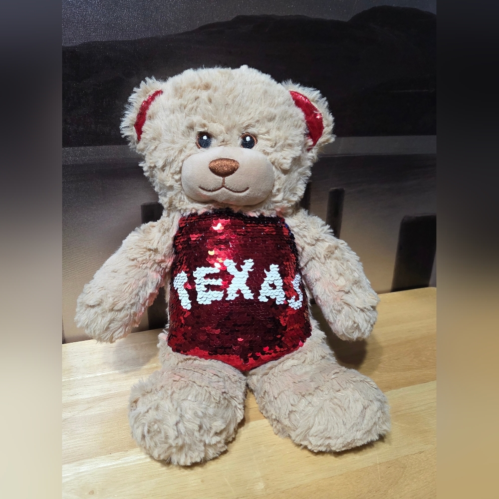 Plush Teddy Bear with Red Sequin Texas